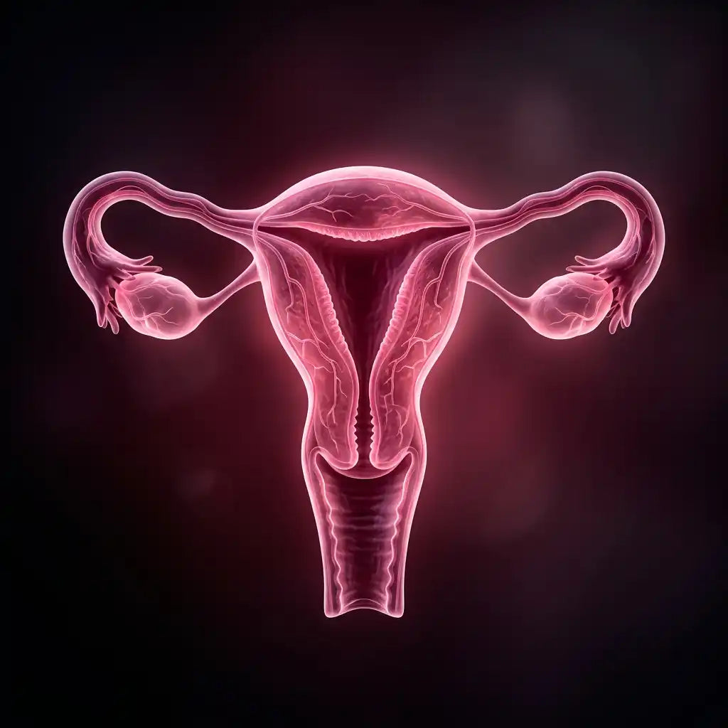 Illustration medicale de endometre epaissi en menopause - causes et traitements