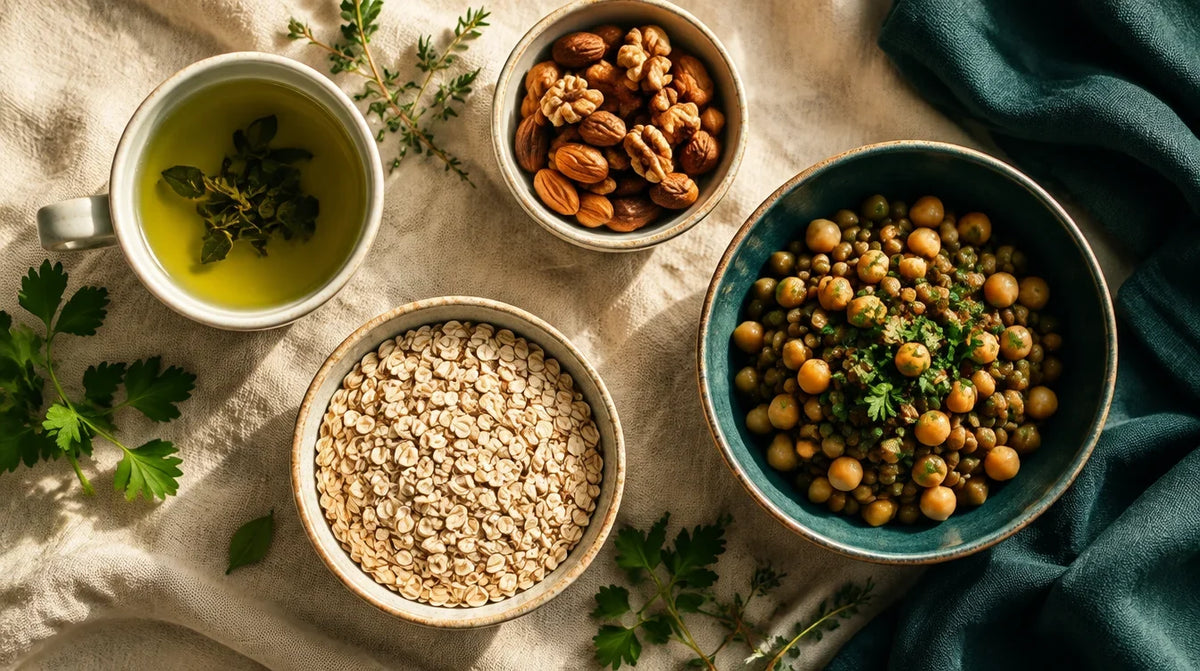 Thé vert, oléagineux, avoine et légumineuses — 5 aliments contre la graisse viscérale à la ménopause, Nutremys