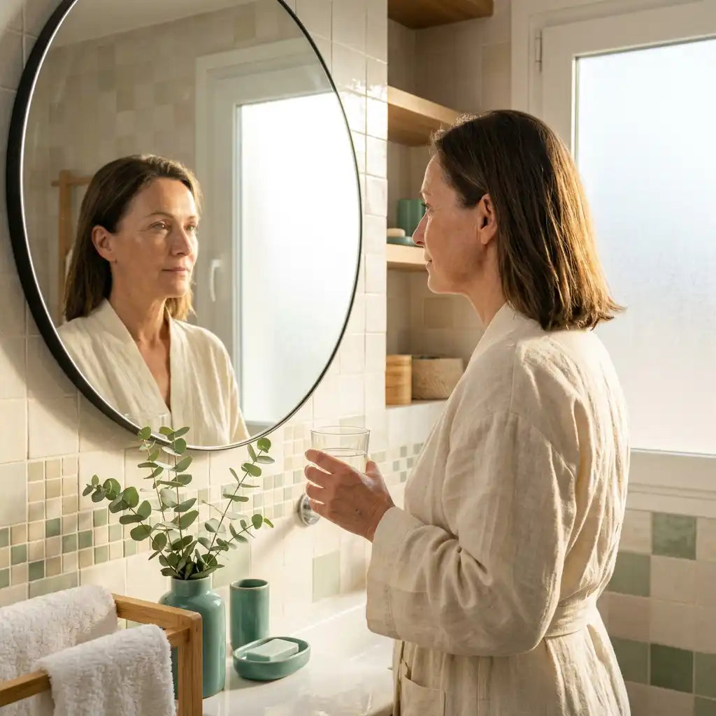 Femme mature preoccupee par les troubles urinaires a la menopause - Nutremys