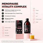 Nutremys Menopause Vitality Complex : collagène marin liquide, flacon de 500 ml avec boîte et verre doseur de 25 ml