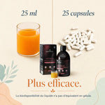25 ml de liquide équivalent à 25 capsules : le Menopause Vitality Complex liquide Nutremys offre une biodisponibilité sans équivalent en gélule