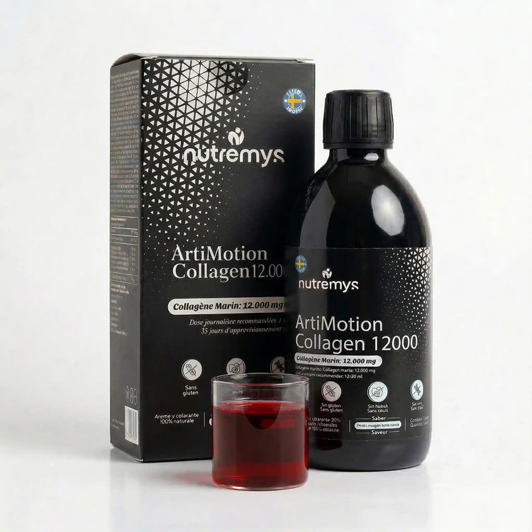 ArtiMotion Collagen 12 000 · Flüssiges Gelenkkollagen 12 000 mg · Gelenke und Beweglichkeit · Nutremys LAB