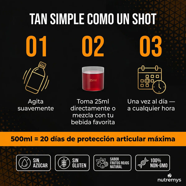 ArtiMotion Collagen 12000 · Tan simple como un shot: agita, toma 25 ml, una vez al día · Nutremys