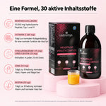 Eine Formel, 30 Wirkstoffe: marines Kollagen, Vitamin C, Hyaluronsäure, Elastin, Zink und Biotin
