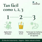 FloraBalance Probióticos · Tan fácil como 1, 2, 3: agita, vierte 15 ml, toma por la mañana · Nutremys