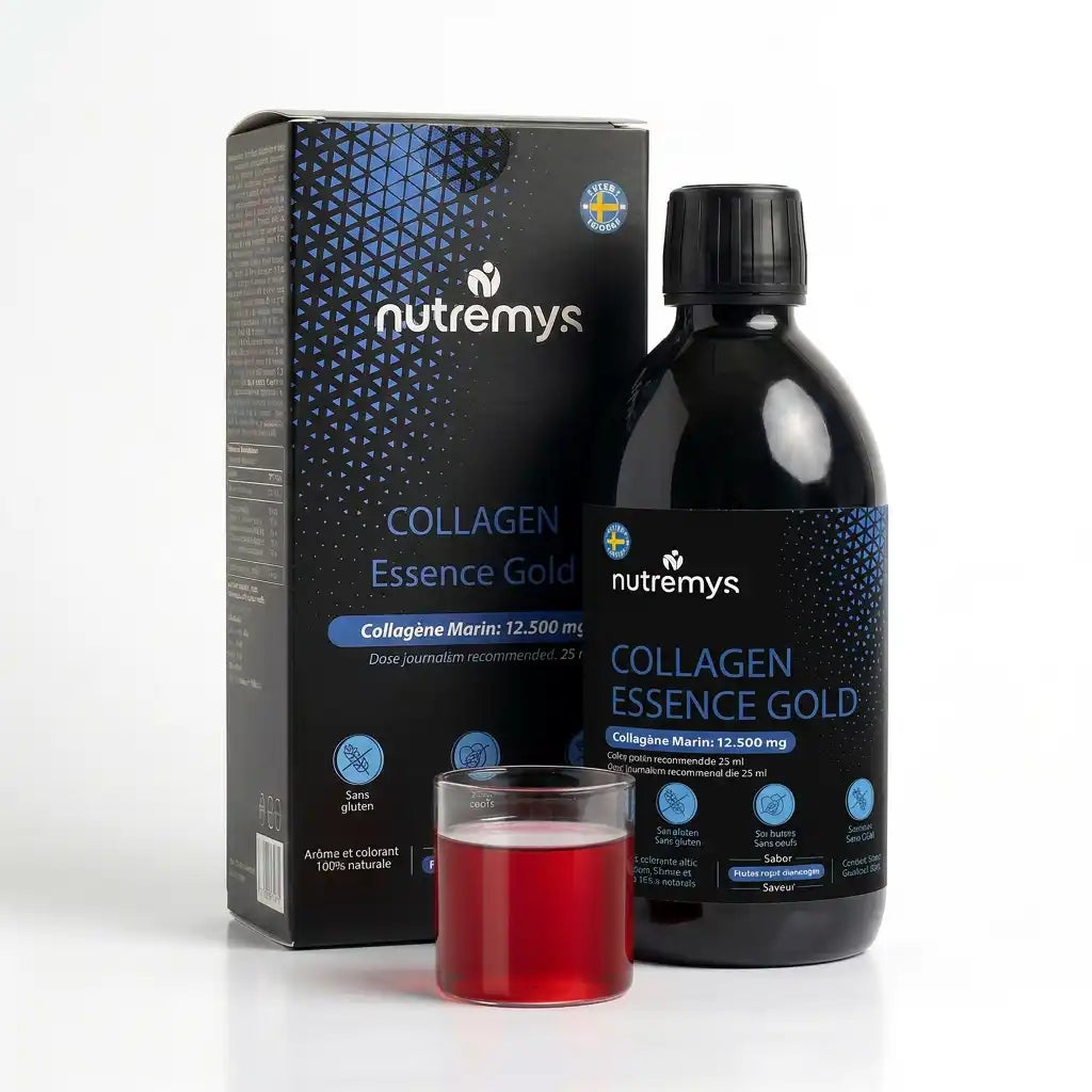 Collagen Essence Gold Nutremys · 500ml premium liquid marine collagen bottle