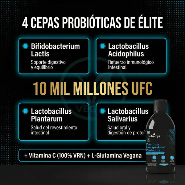 PREMIUM ENCAPSULATED PROBIOTICS – Probióticos Líquidos 10¹⁰ UFC Nutremys Lab