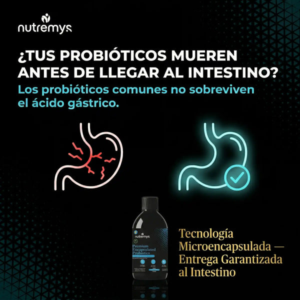 PREMIUM ENCAPSULATED PROBIOTICS – Probióticos Líquidos 10¹⁰ UFC Nutremys Lab