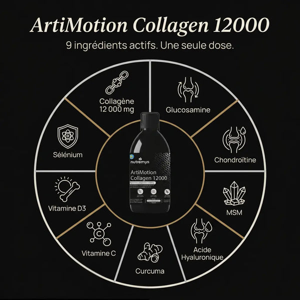 ArtiMotion Collagen 12000 · formule 9 ingrédients actifs liquide · articulations │ Nutremys LAB