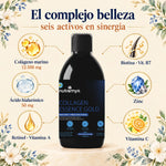 Collagen Essence Gold: 6 activos — colágeno marino 12.500 mg, ácido hialurónico, retinol, biotina, zinc, vitamina C