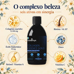 Collagen Essence Gold: 6 ativos — colagénio marinho 12.500 mg, ácido hialurónico, retinol, biotina, zinco, vitamina C