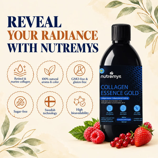 Collagen Essence Gold by Nutremys: marine collagen and retinol, red berries flavour