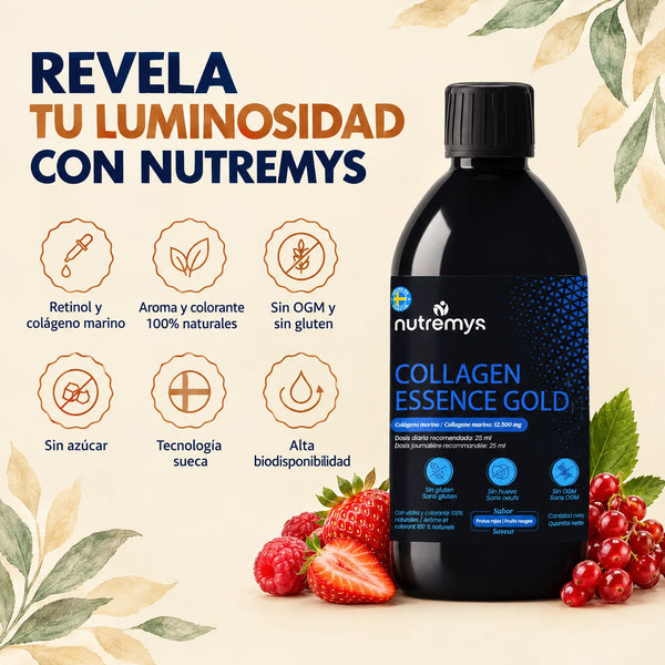 Collagen Essence Gold Nutremys: colágeno marino y retinol, sabor frutos rojos