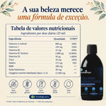 Collagen Essence Gold: tabela de valores nutricionais por dose de 25 ml, sem açúcar nem glúten