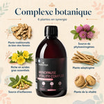 Complexe botanique hormonal du Menopause Vitality Complex Nutremys : 6 plantes adaptogènes — Dong Quai, Trèfle Rouge, Onagre, Ashwagandha, Isoflavones de Soja et Racine de Maca