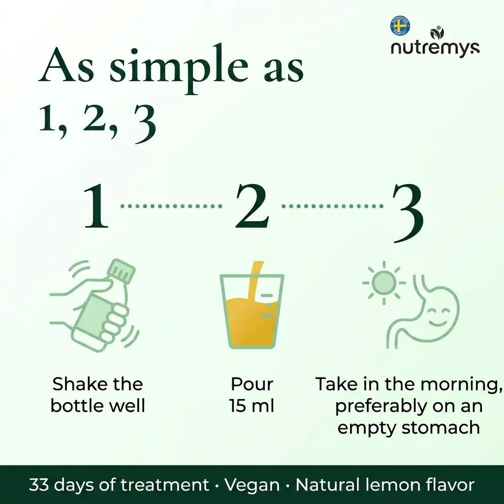 FloraBalance Encapsulated Probiotics usage: shake bottle, pour 15ml, take in the morning on empty stomach – 33 days vegan treatment, natural lemon flavor
