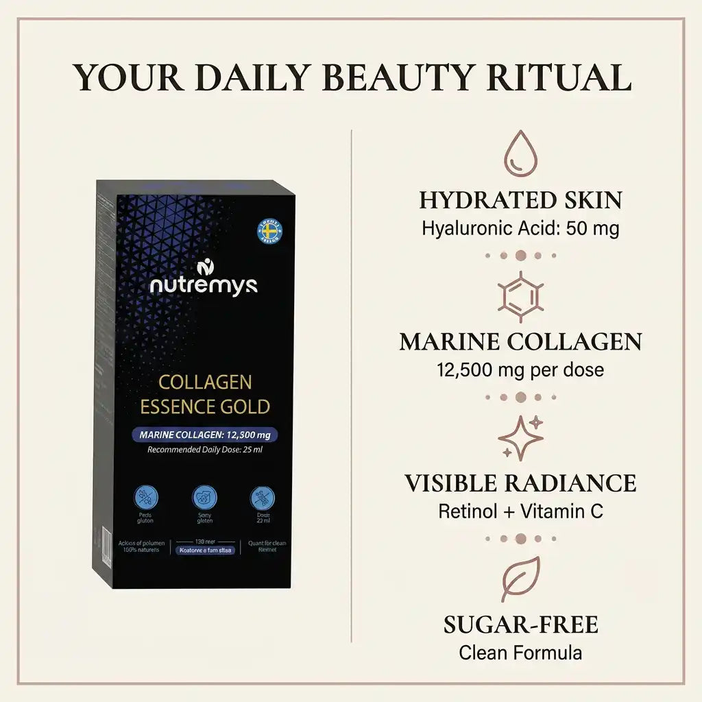 Collagen Essence Gold · Active ingredients retinol hyaluronic acid biotin MSM