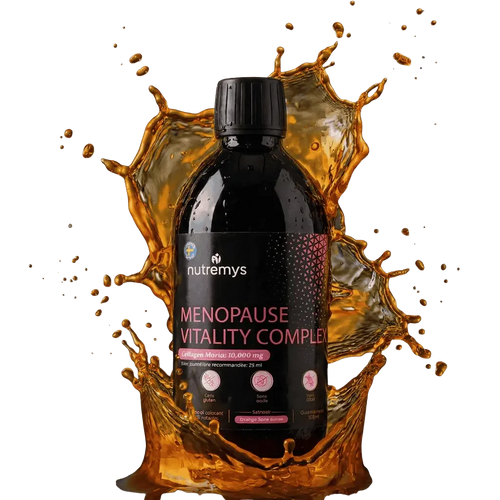 Menopause Vitality Complex · Complément liquide 9 en 1 ménopause et périménopause · Collagène marin 10 000mg · Nutremys LAB