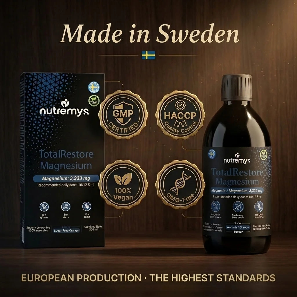 TotalRestore Magnesium made in Sweden, GMP, HACCP, Vegan and Non-GMO certified