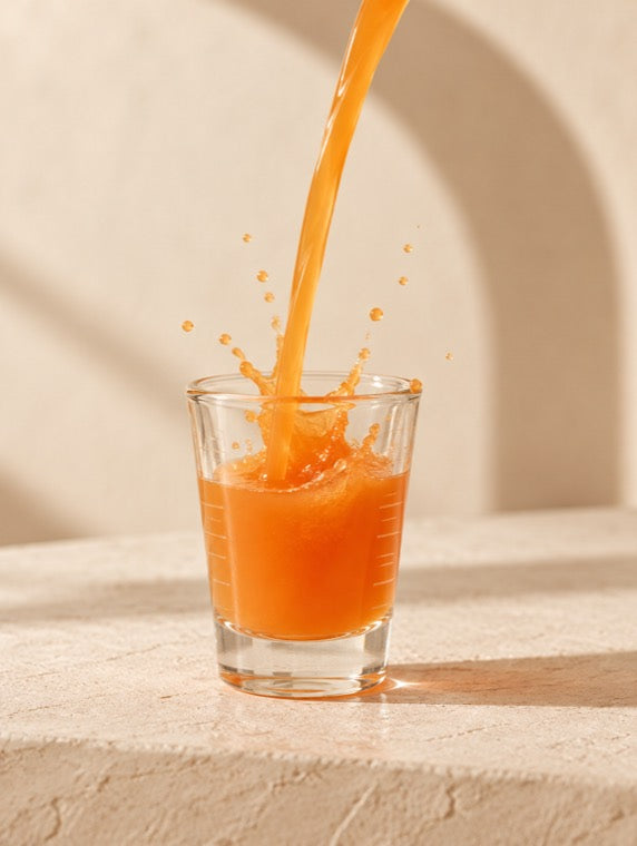 Liquido arancione versato in un misurino